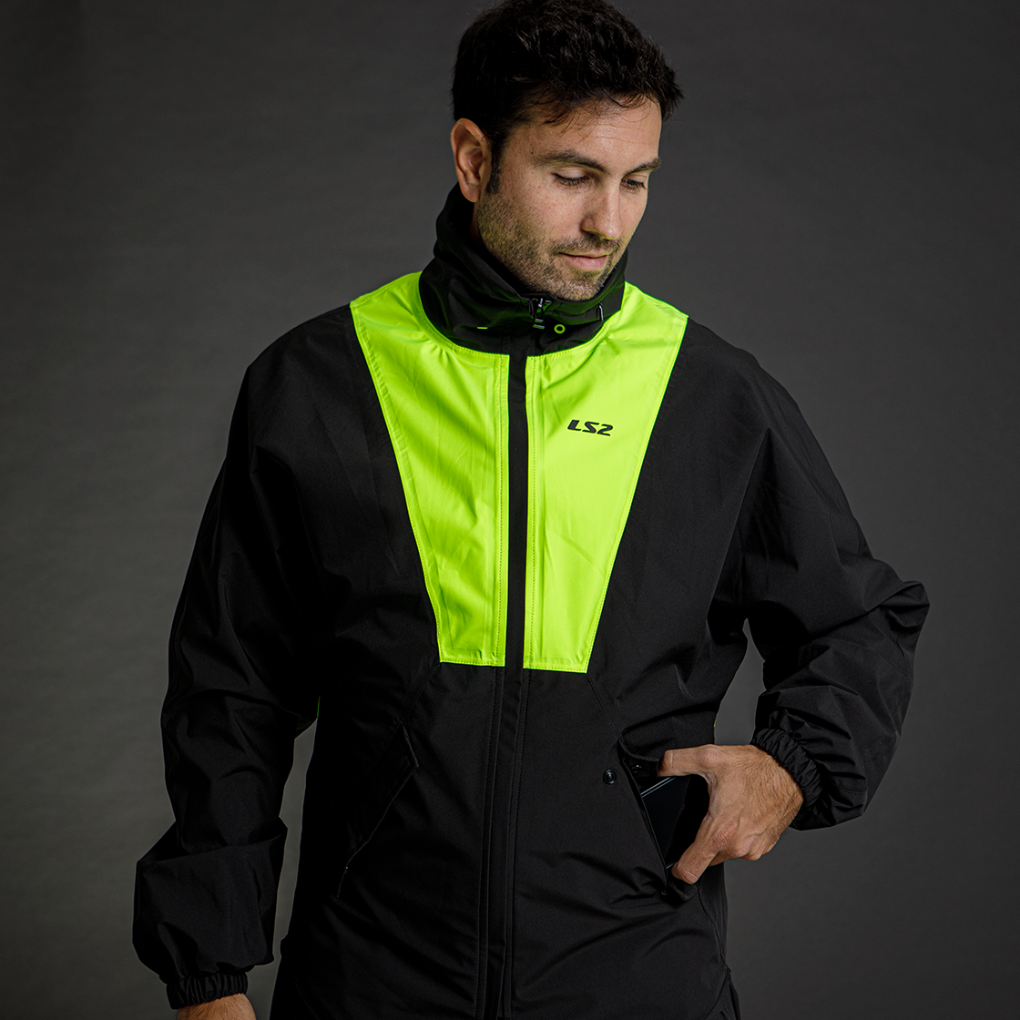 LS2 X-RAIN JACKET BLACK H-V YELLOW XXL (XL-2XL)