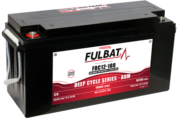 FULBAT Battery 12V/180Ah FDC12-180 Deep Cycle AGM Carbon, Linhai UTV Electric