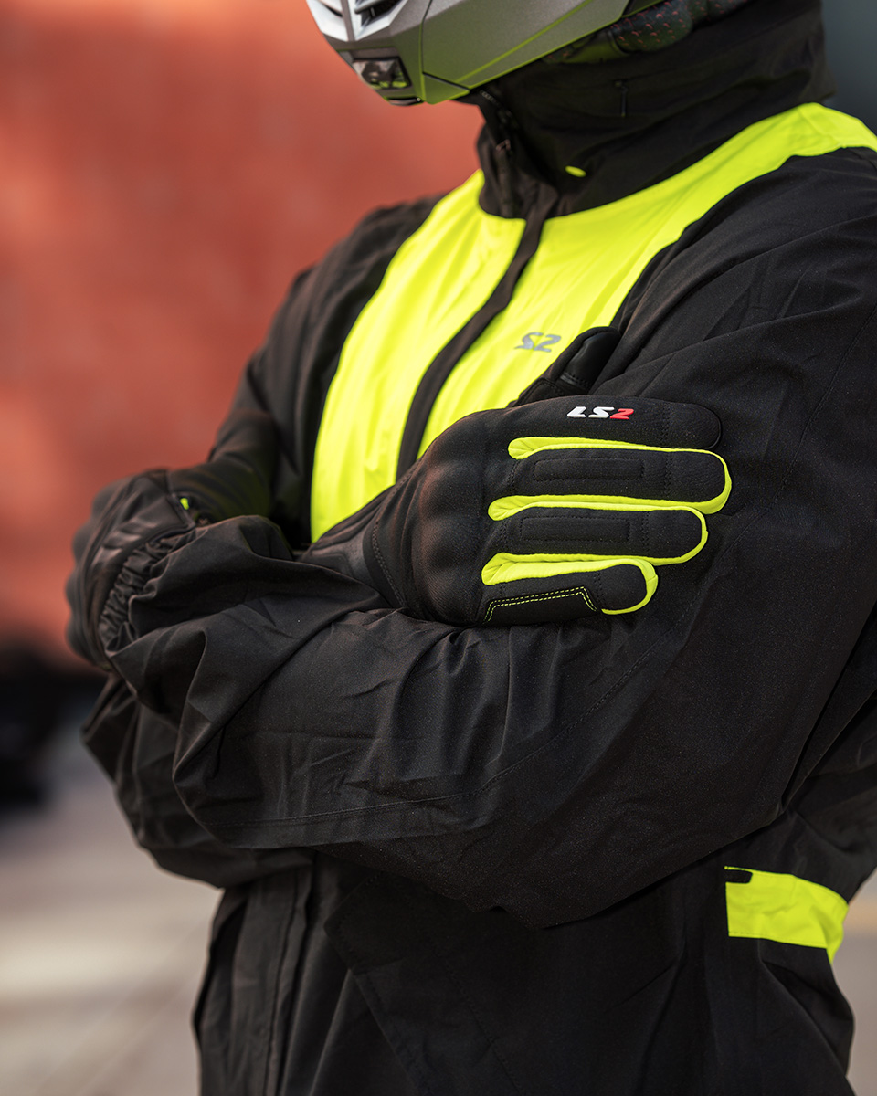 LS2 JET 2 MAN GLOVES BLACK H-V YELLOW M