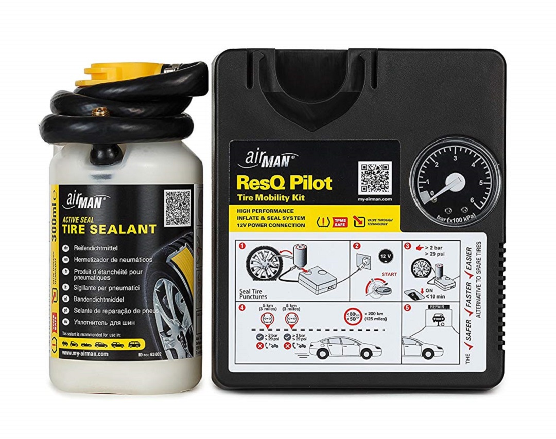 AirMan ResQ Pilot 12V Compressor + 300 ml Tire Sealant - Tire Mobility KIT