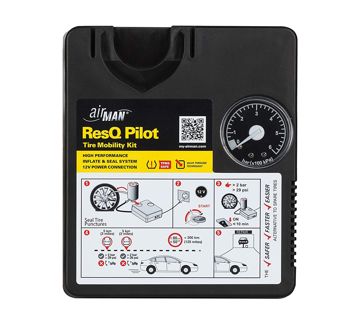 AirMan ResQ Pilot 12V Compressor + 300 ml Tire Sealant - Tire Mobility KIT