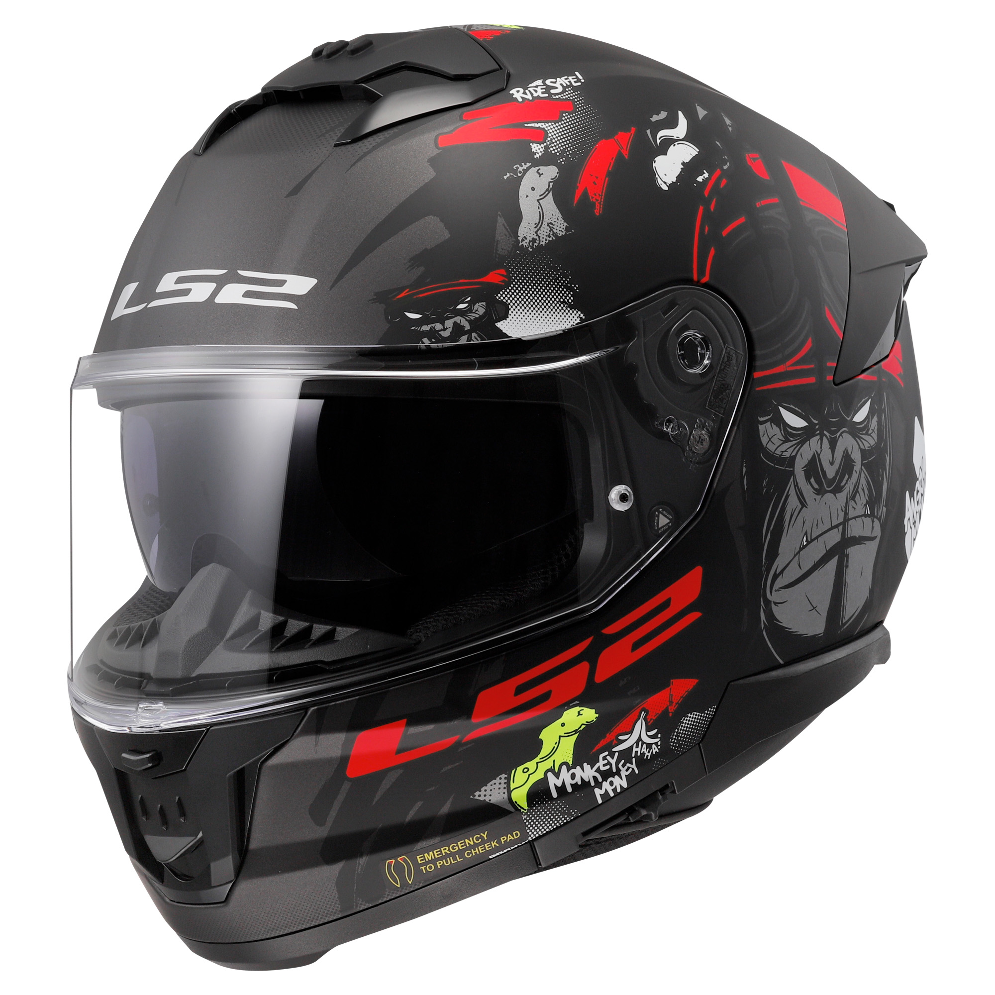 LS2 FF808 STREAM II ANGRY MONKEY M.BLACK RED-06 L