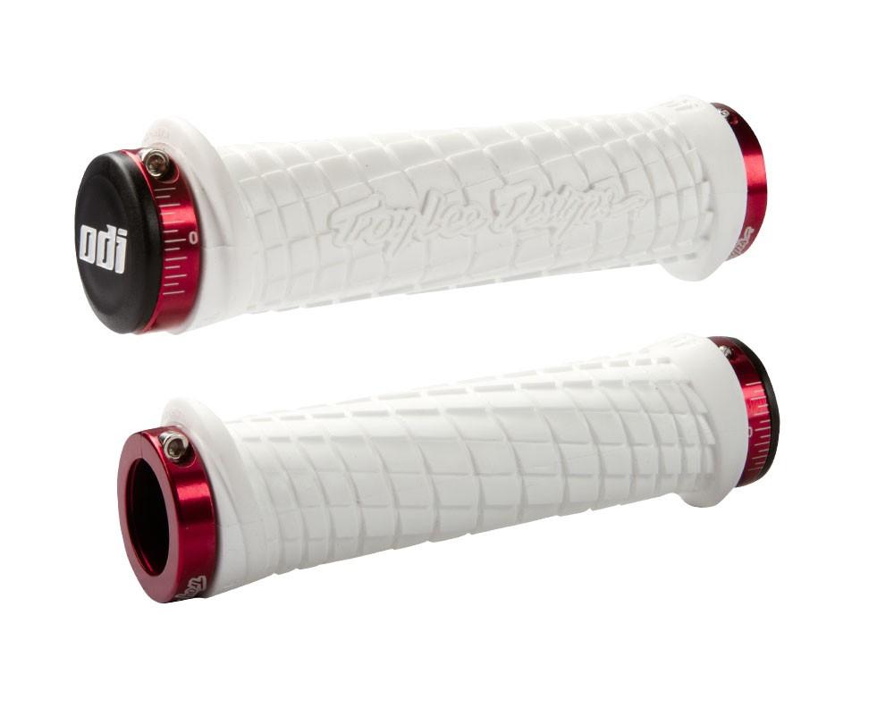 ODI GRIPS Troy Lee Designs Signature ATV Lock-On Bonus Pack White w/Red Clamps