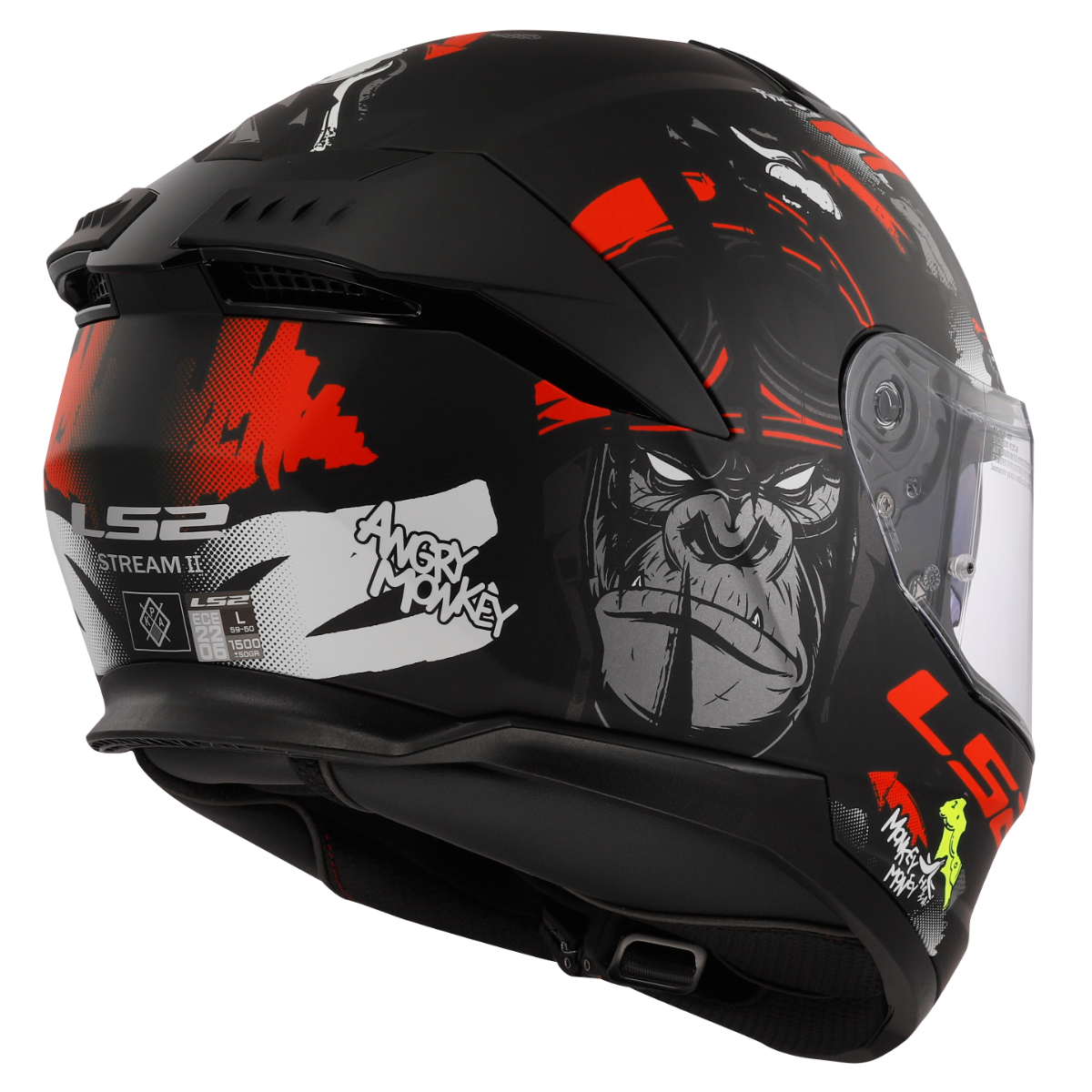 LS2 FF808 STREAM II ANGRY MONKEY M.BLACK RED-06 3XL