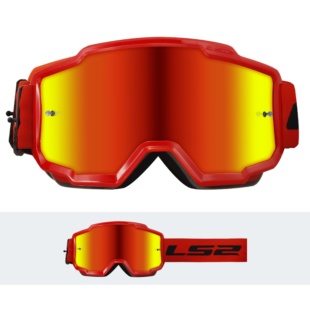 LS2 CHARGER GOGGLE RED WITH IRIDIUM VISOR