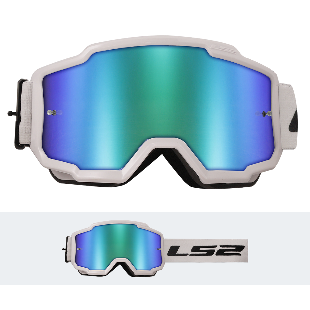 LS2 CHARGER GOGGLE WHITE WITH H-V GREEN IRID.VISOR