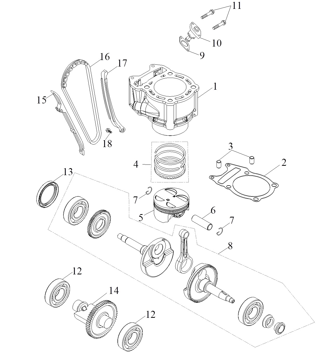 PISTON, CRANKSHAFT, CYLINDER