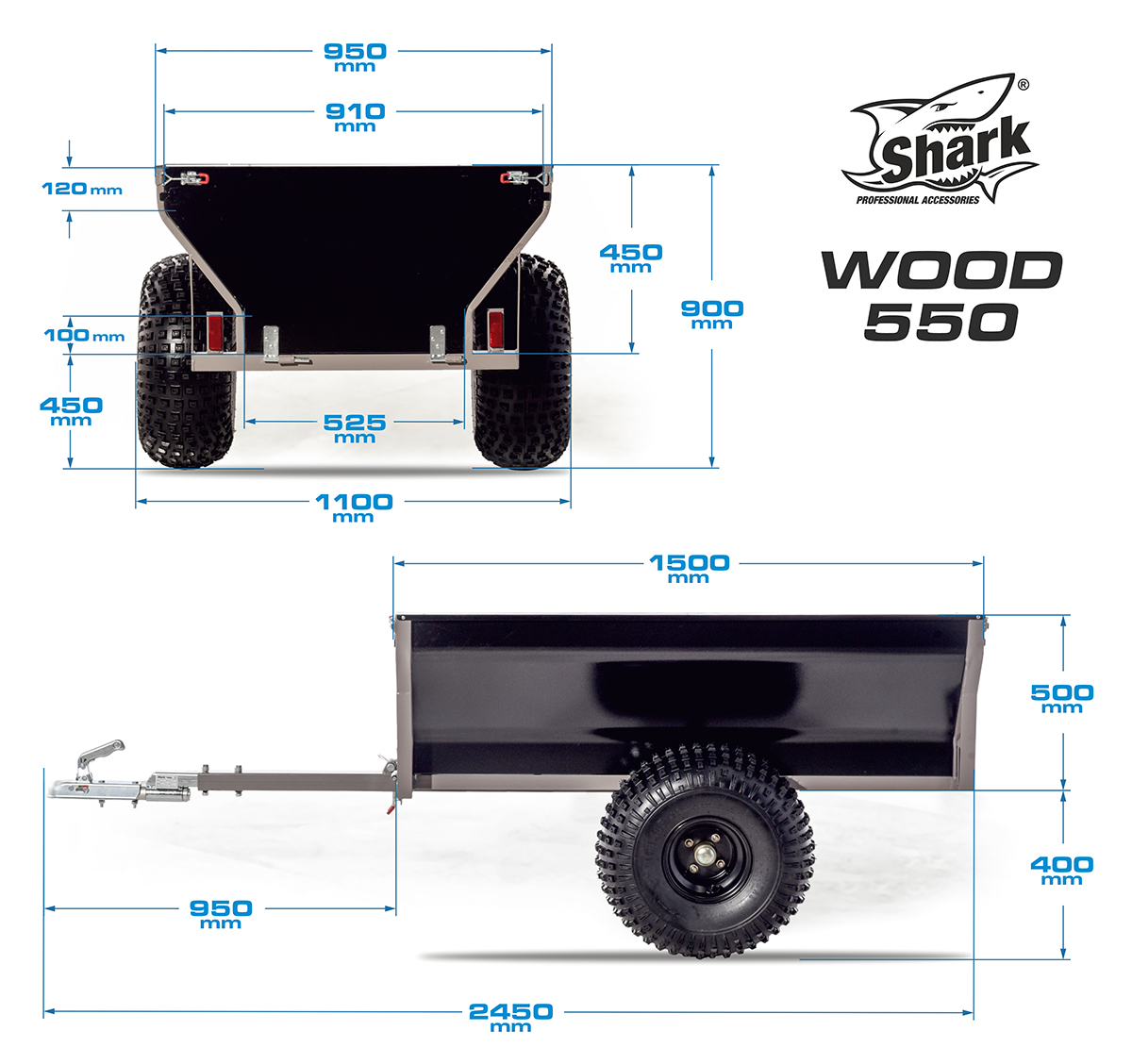 SHARK WOOD 550, vozík za čtyřkolku, černý
